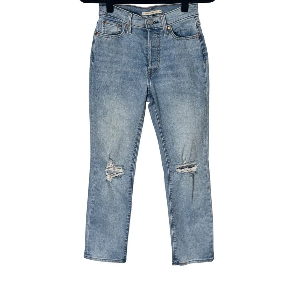 Levi's Women's Wedgie‎ Straight Ankle High Rise Distressed Light Wash Jeans 26